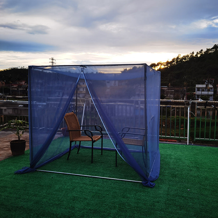 Screened mosquito gazebo with fine mesh walls and zip door
