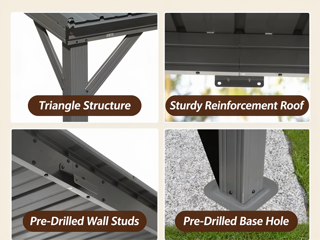 Slate 8×10 ft Wall-Mounted Lean-To Gazebo with Drainage