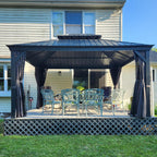 Hardtop gazebo with double steel roof and built-in rain gutters