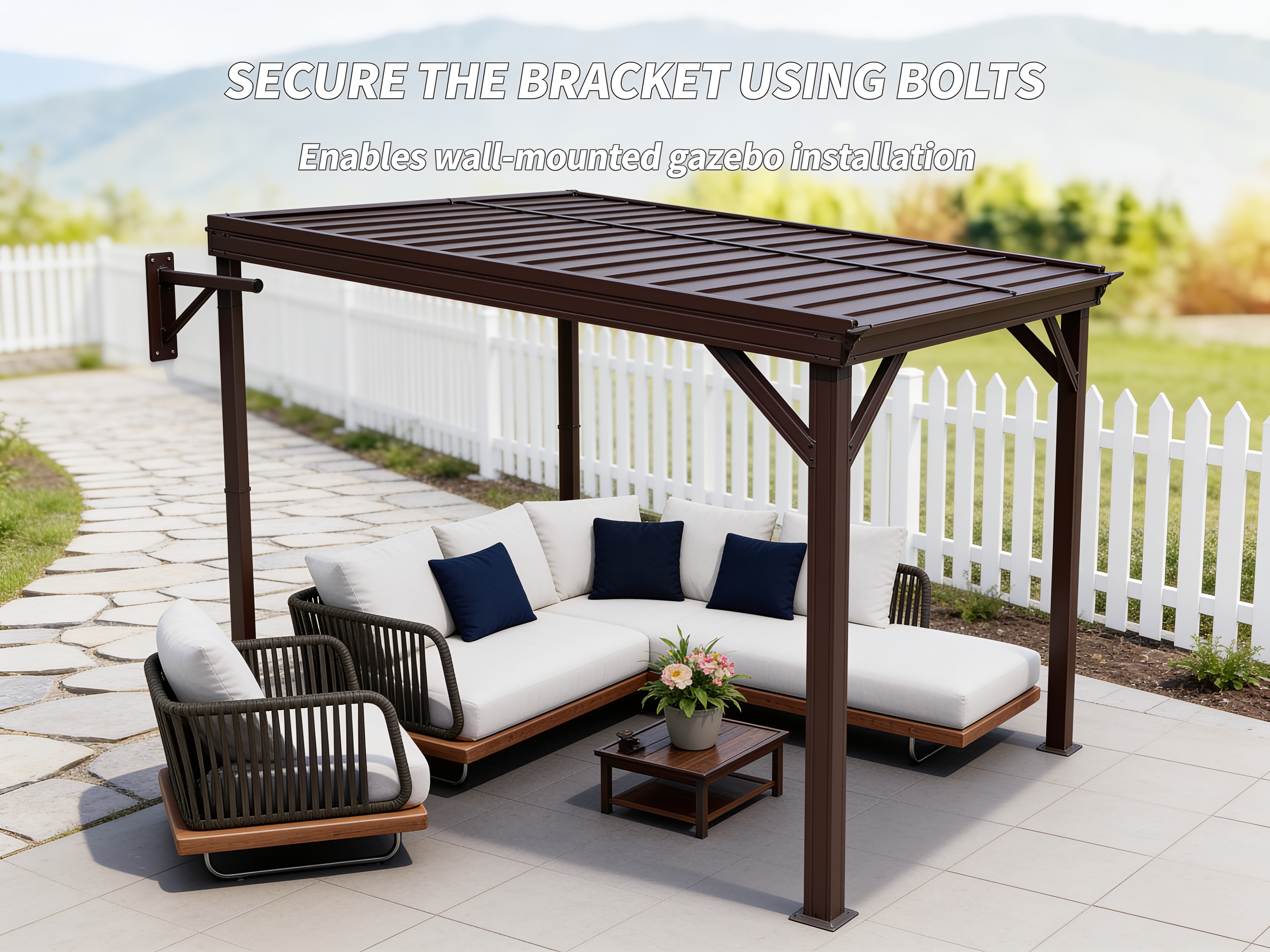 Slate 8×10 ft Wall-Mounted Lean-To Gazebo with Drainage