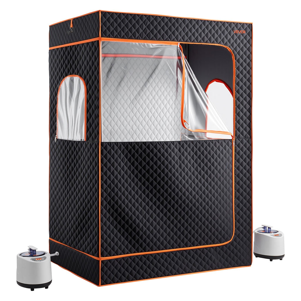 Two-person portable steam sauna tent with stainless steel frame