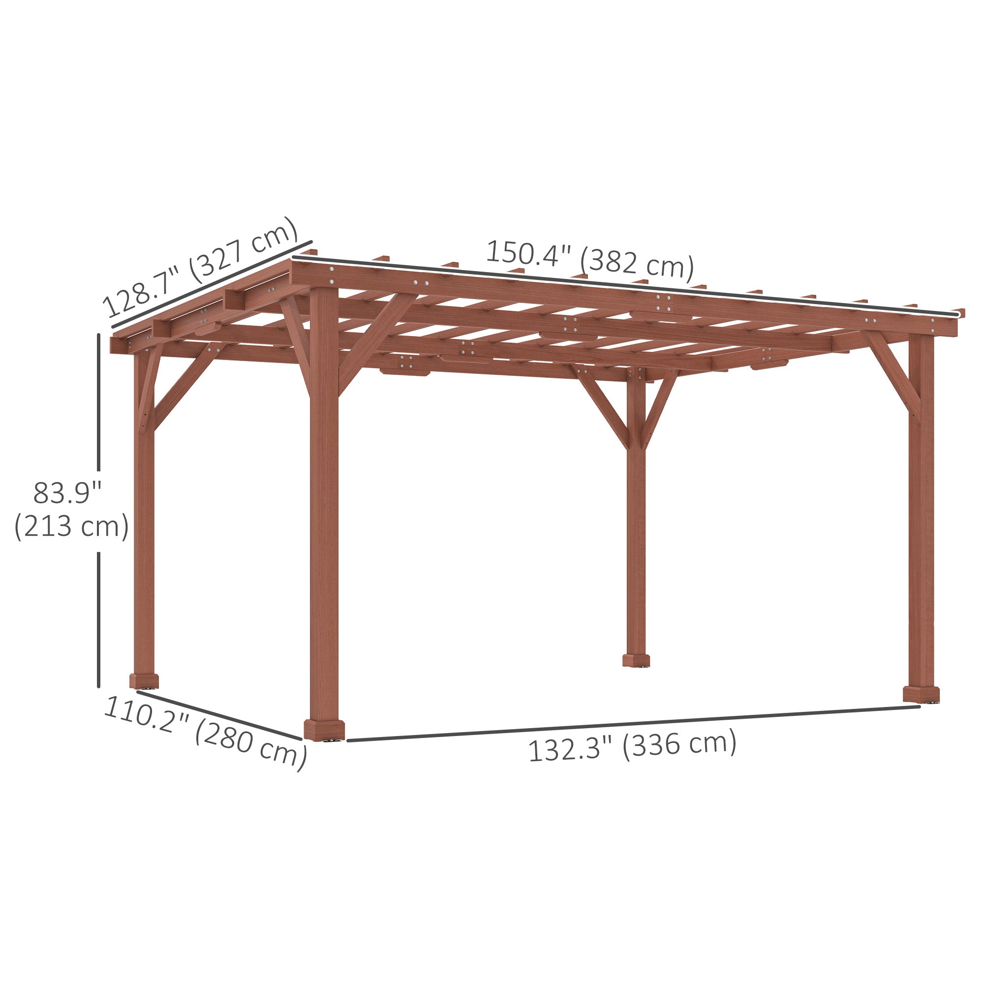 Wooden pergola with grape trellis side panels over a patio