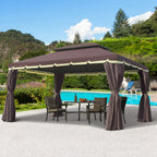 Double-roof gazebo with mosquito netting and privacy curtains