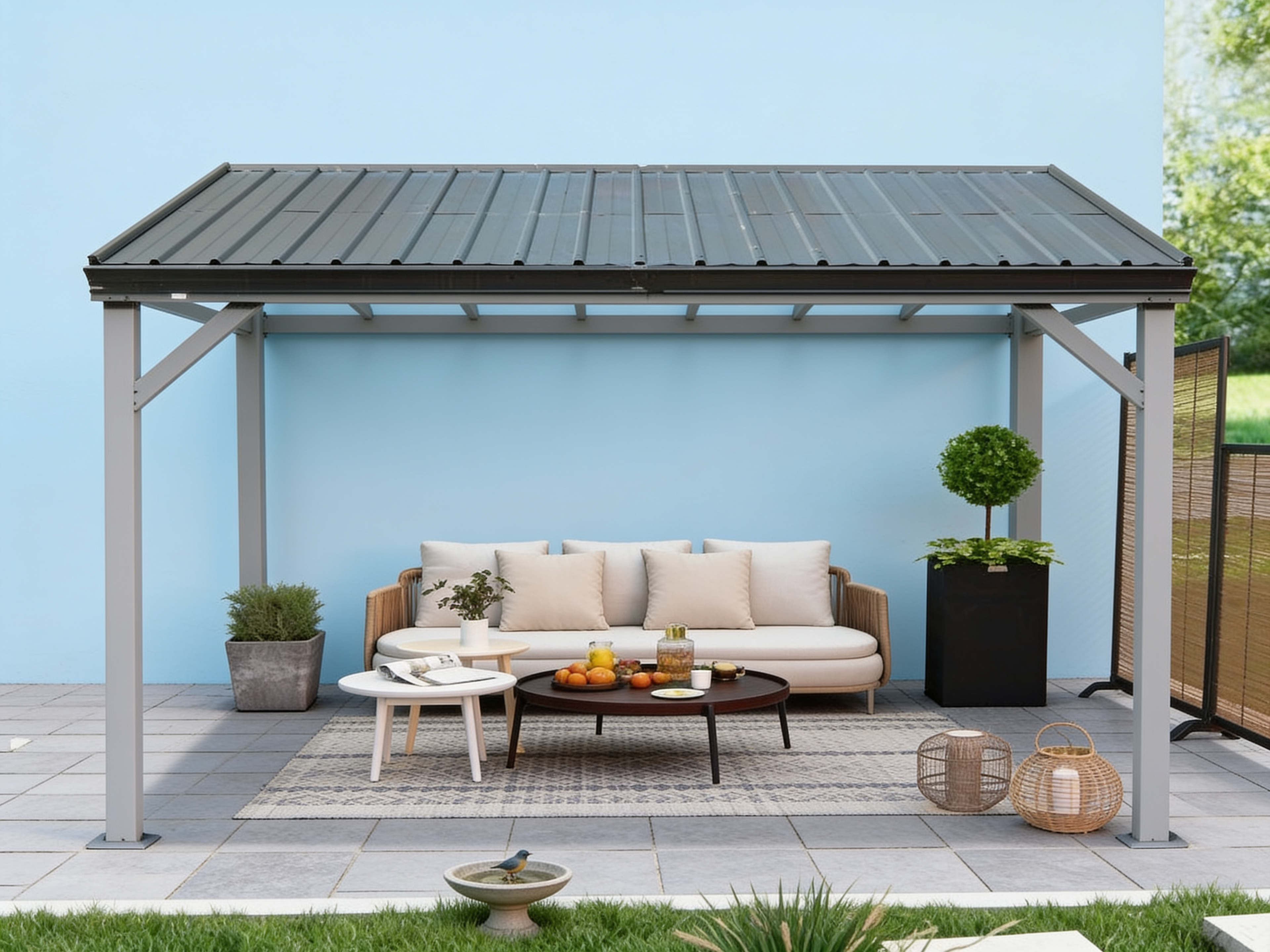 Slate 8×10 ft Wall-Mounted Lean-To Gazebo with Drainage