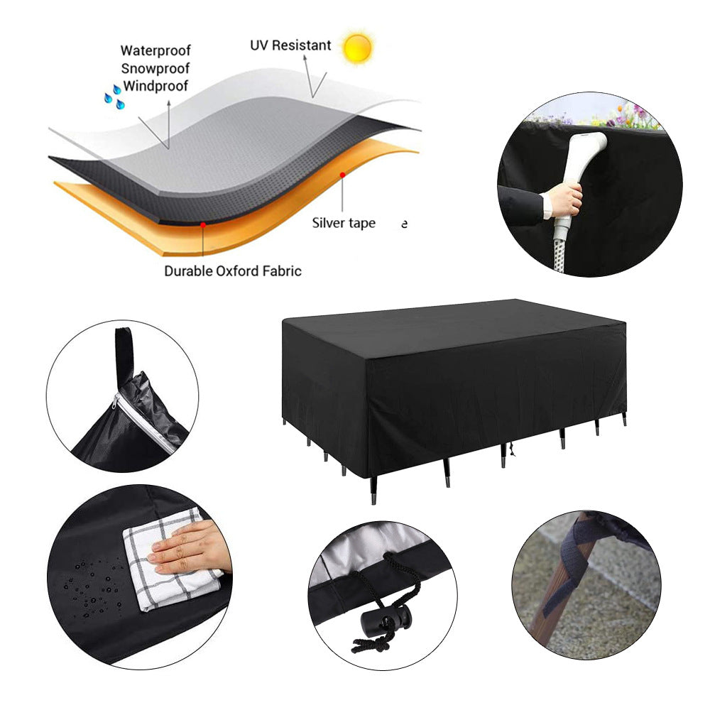 Waterproof cover protecting a patio table and chair set
