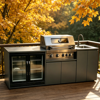 Modular Stainless Steel Outdoor Kitchen Cabinet with Grill, Sink & LED Lighting