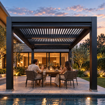 Rainproof Aluminum Gazebo with Electrically Adjustable Louvered Roof, Wind-Resistant