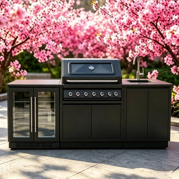 Modular Stainless Steel Outdoor Kitchen Cabinet with Grill, Sink & LED Lighting
