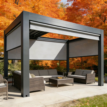 Heavy-Duty Aluminum Pergola with Electric Louvered Roof, Waterproof & Rust-Resistant Frame
