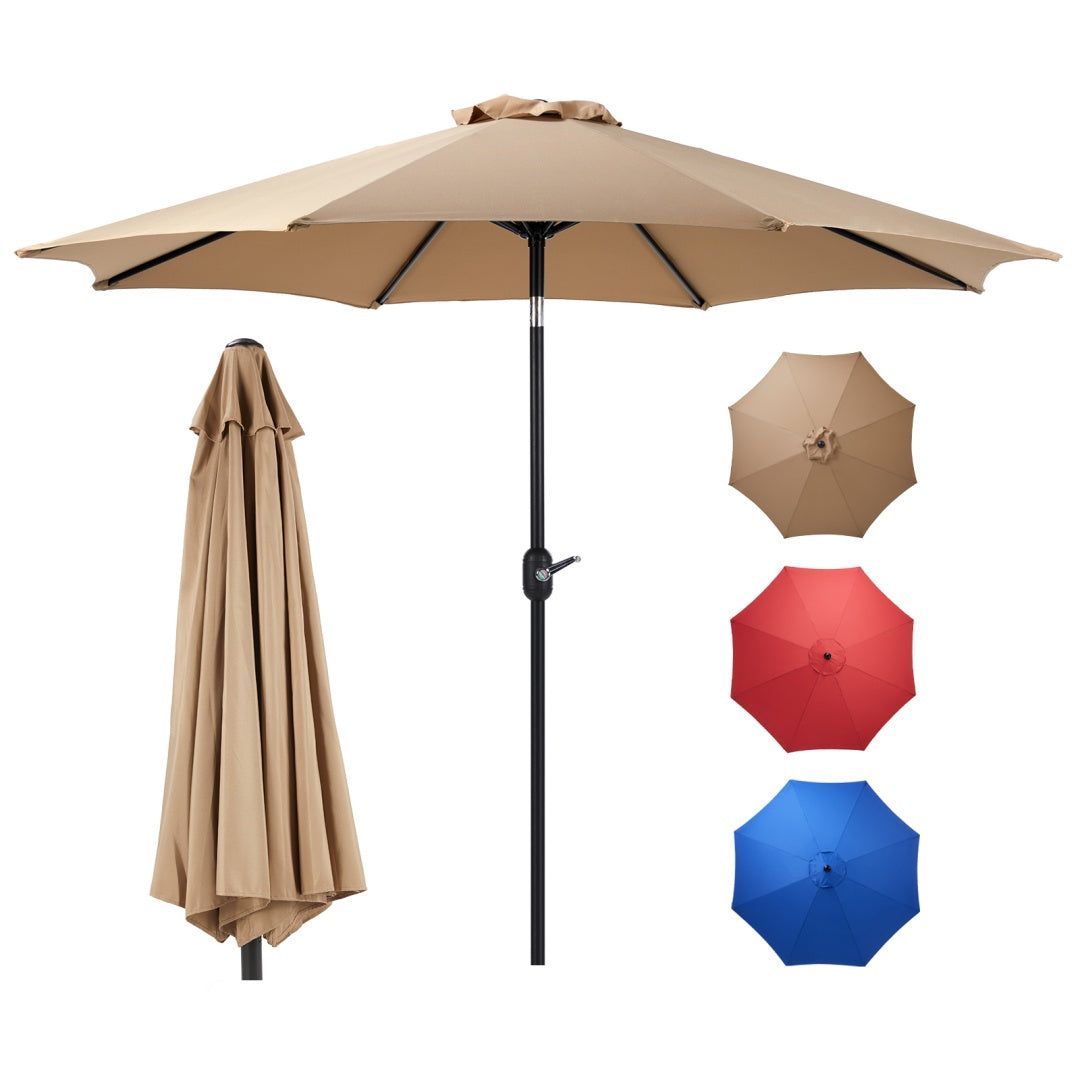 Red market patio umbrella with eight ribs and tilt mechanism