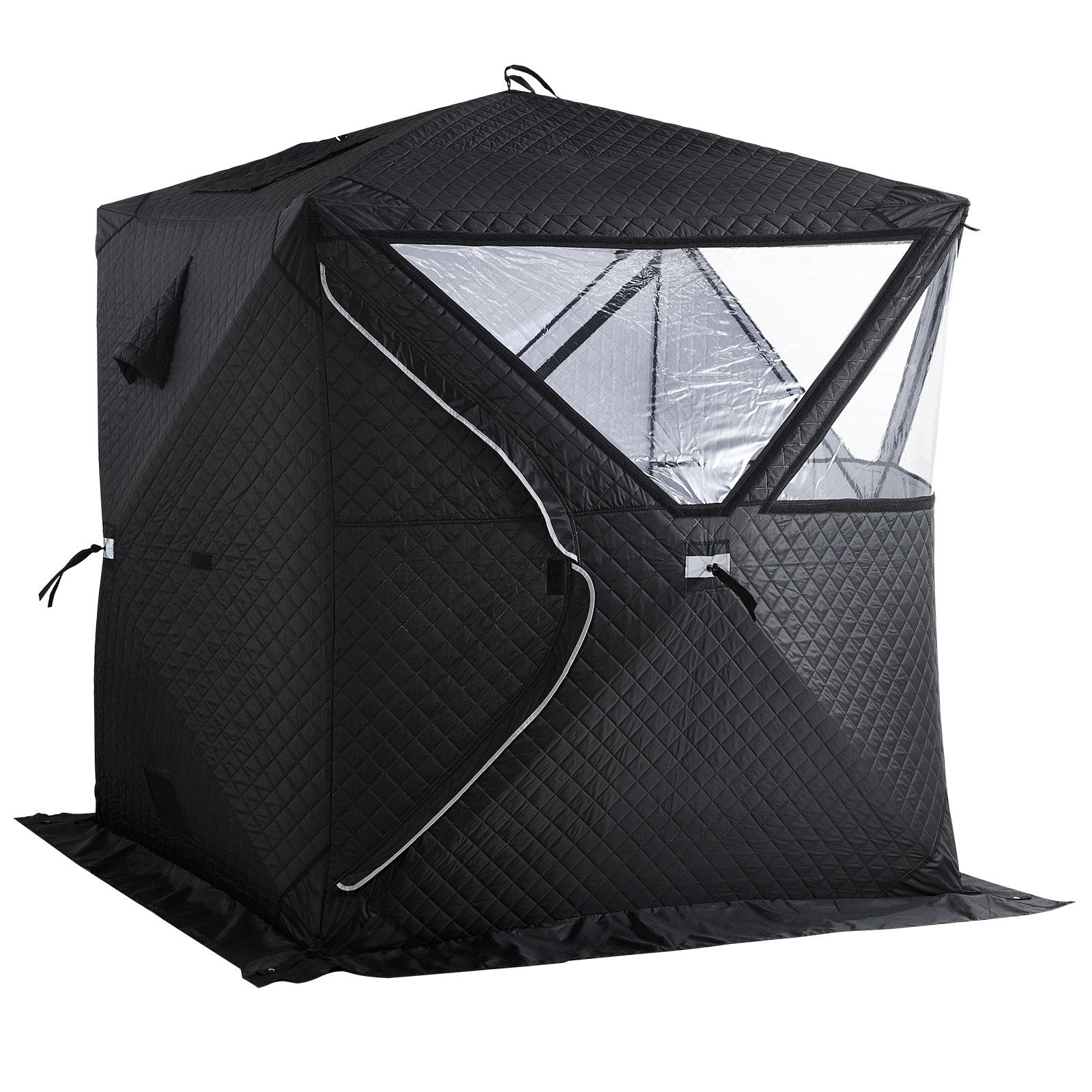 Four-person outdoor sauna tent set up at a campsite