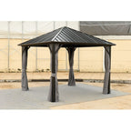 Aluminium hardtop gazebo with galvanized steel roof in a garden