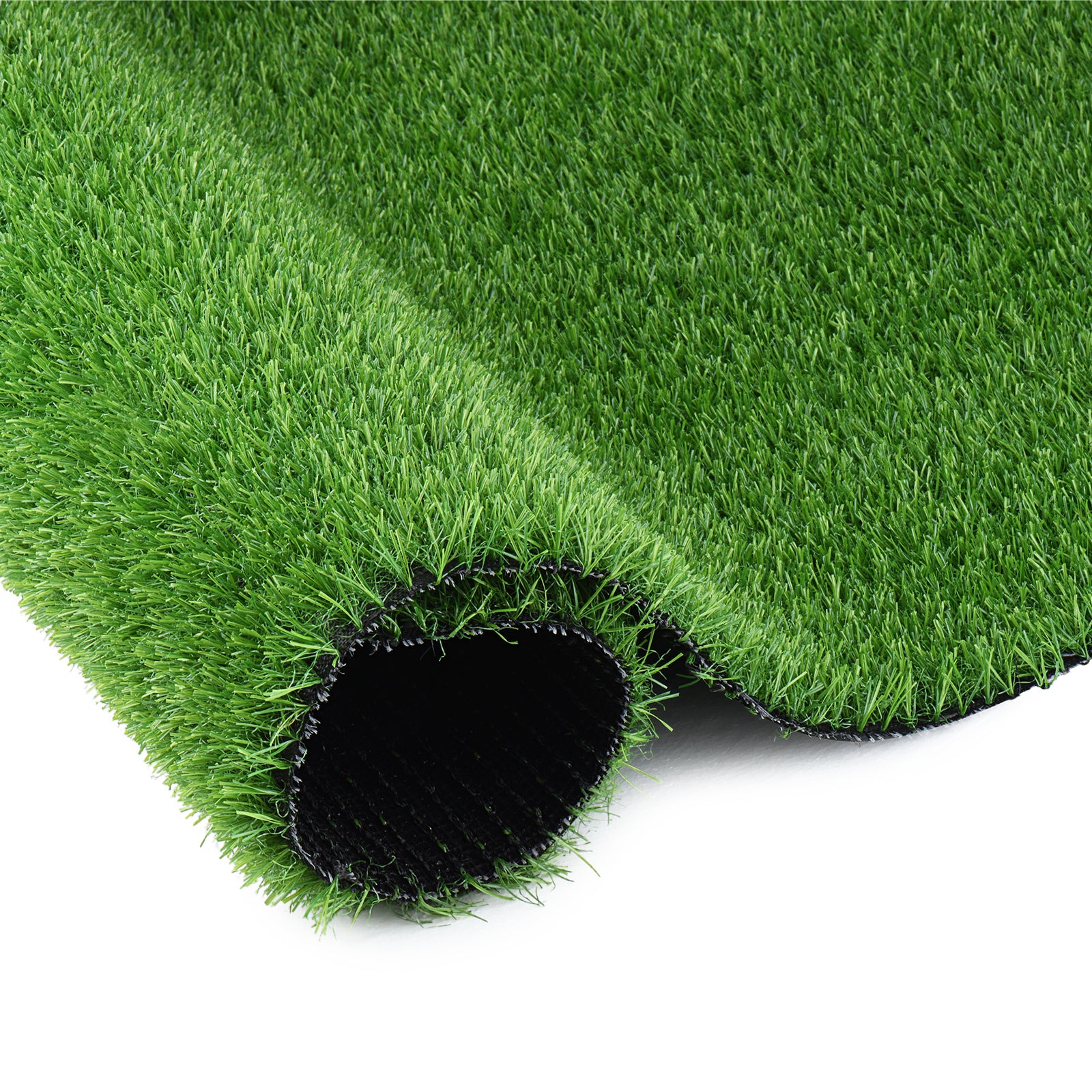 Artificial grass runner rug rolled out on a patio