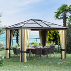 Large hardtop pergola gazebo with polycarbonate roof over a patio